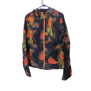 Janji Rainrunner Jacket Mens Medium Black Orange Hooded Running Rain Shell